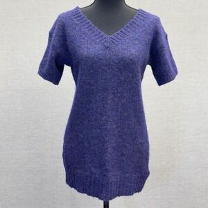 J.Crew Purple Short Sleeve V-Neck Mohair Wool Blend‎ Sweater Top XS
